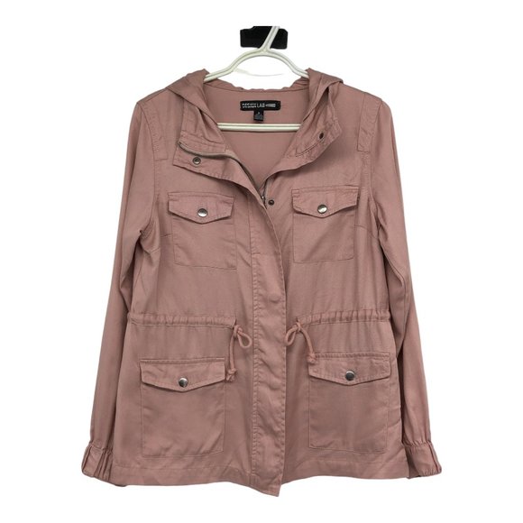 Design Lab Dusty Rose Casual Lightweight Military Safari Anorak Utility Hoodie S - Picture 16 of 16